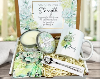 Personalized Gift Basket for Strength with Coffee Mug - Stay Strong Gifts - Gifts for Courage and Strength - Inspirational Gift Basket