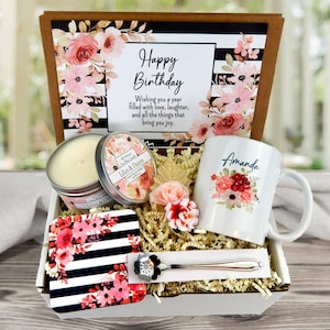 Birthday Gift Basket for Women - Birthday Care Package - Custom Birthday Gifts - Personalize Flower Mug - Celebration