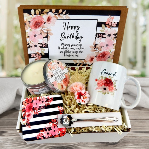 Birthday Gift Basket for Women - Birthday Care Package - Custom Birthday Gifts - Personalize Flower Mug - Celebration