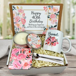 Personalized 40th Birthday Gifts Birthday Gift Basket for 40th Turning 40 Gift Set 40th Birthday Gift Idea Pink Flowers