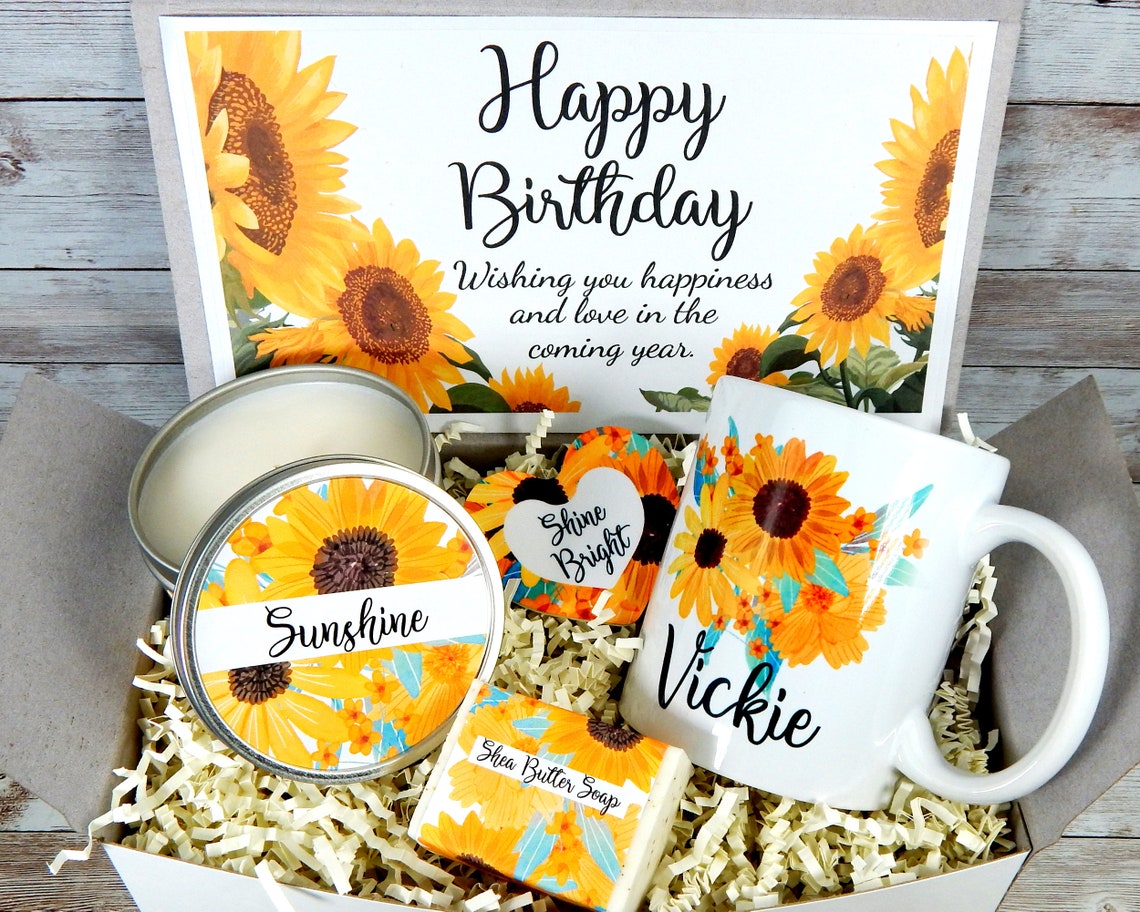 Sunflower Theme Birthday Gift Basket Birthday Wishes Gift Etsy UK