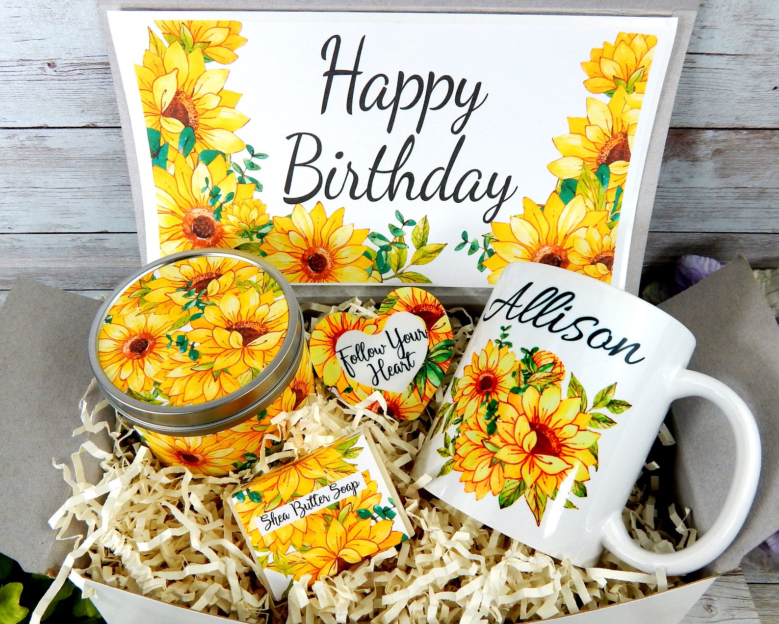Sunflower Birthday Gift Basket for Her Gift for Her Birthday Etsy