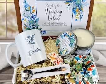 Personalized Healing Vibes Gift Set to Send to Get Well Soon,  Recovery, Illness, Surgery or Mental Health Gift - Custom Get Well Gift