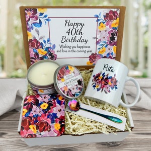 Personalized 40th Birthday Gifts Birthday Gift Basket for 40th Turning 40 Gift Set 40th Birthday Gift Idea Violet Flowers