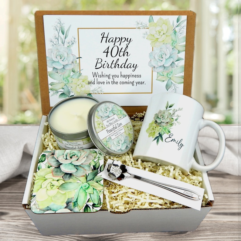 Personalized 40th Birthday Gifts Birthday Gift Basket for 40th Turning 40 Gift Set 40th Birthday Gift Idea Green Succulents