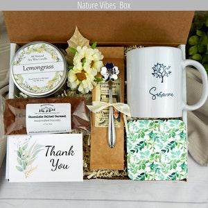 Nature themed thank you gift with tree of life mug customized with her name