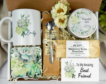 Friendship Gift Basket: Personalized Mug, Soy Candle & Biscotti