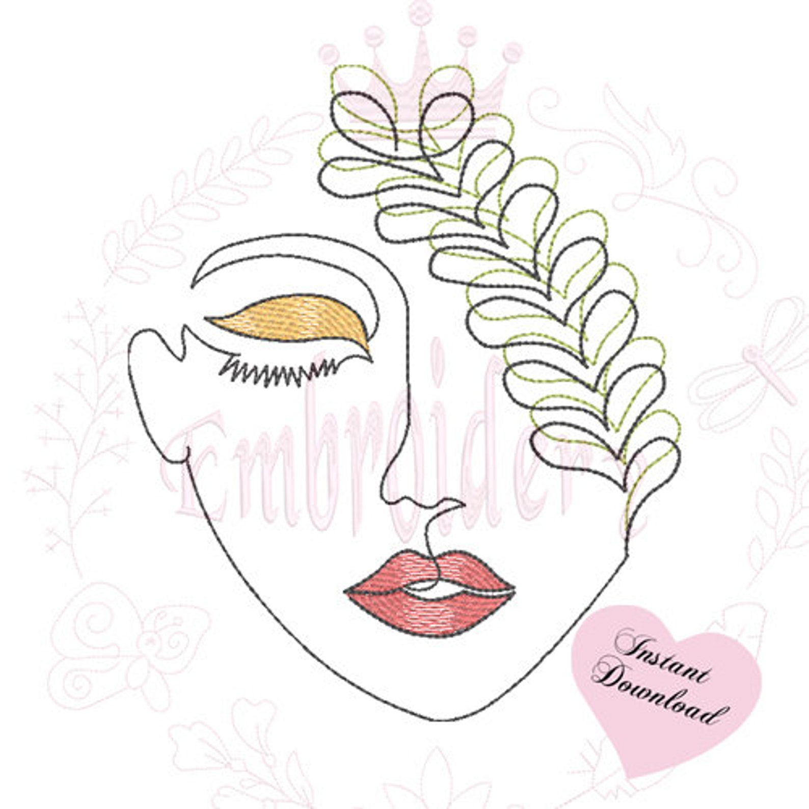 Lady embroidery design abstract one line lady machine  etsy Lady embroidery design abstract one line lady machine  etsy