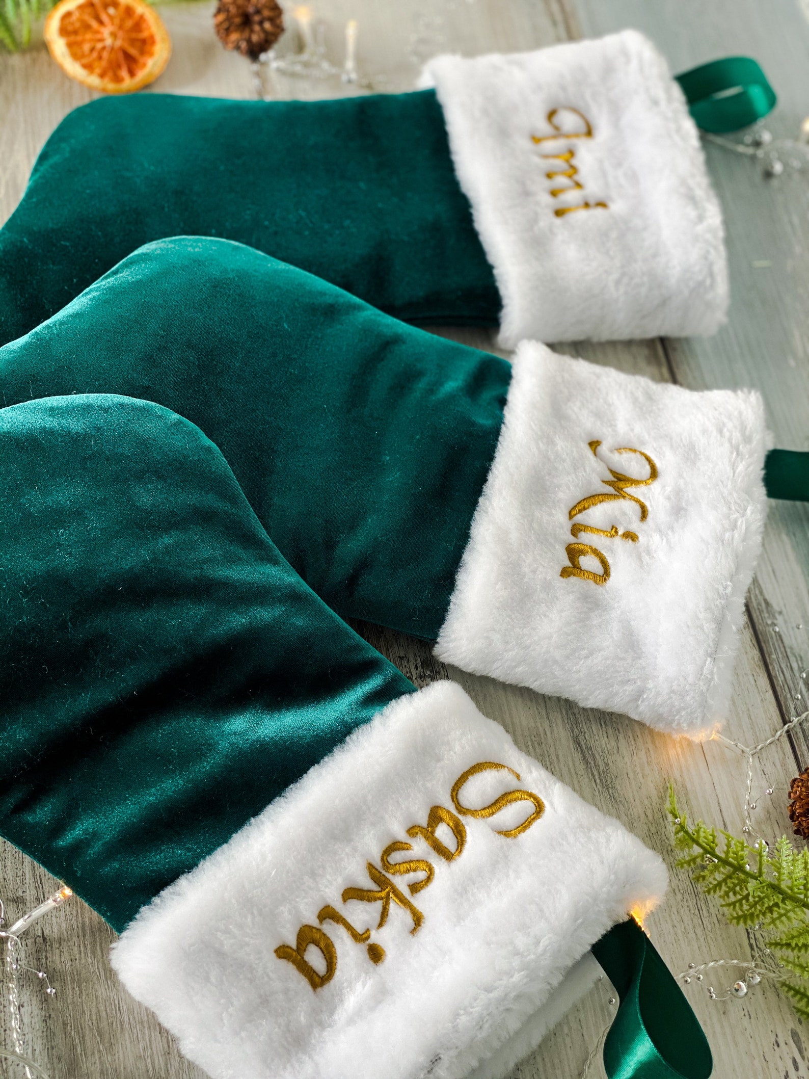 Set of 3 Green Velvet Christmas Socks Christmas Socks - Etsy