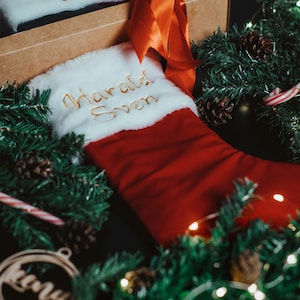 Handmade Red Velvet Christmas Stocking: Personalized Embroidered Sock