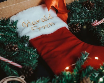 Chaussette de Noël en velours - chaussettes de Noël personnalisées - chaussettes de Noël rouges - chaussettes de Noël de luxe