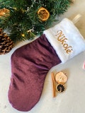 Personalized Purple Velvet Christmas Stocking: Embroidered Handmade Sock