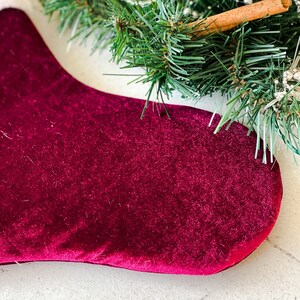 Personalized Dark Red Christmas Stocking with Embroidered Name Festive Holiday Decor, Velvet Stocking, Christmas Sock image 3