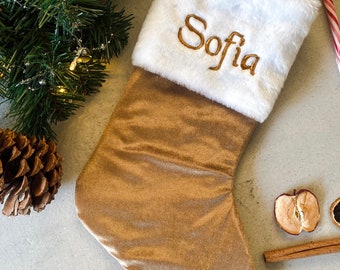 GOLD CHRISTMAS SOCKS - Personalised Christmas Socks - Gold Velvet Cristmas socks - Named Socks - Personalized Socks