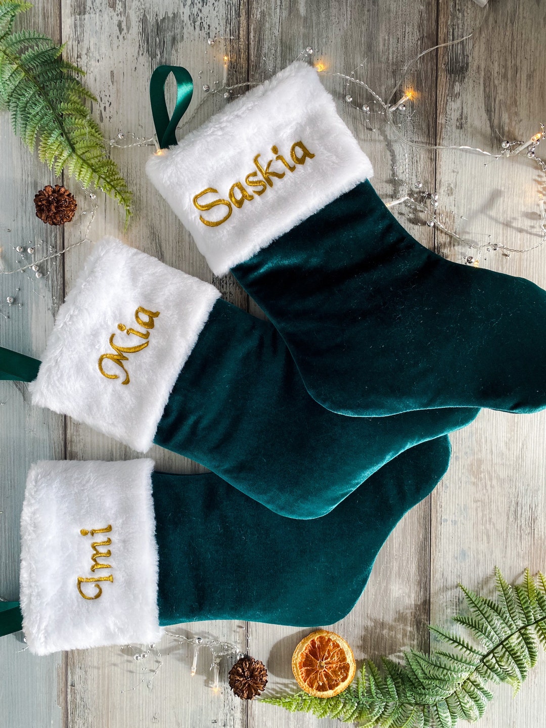 Set of 3 Green Velvet Christmas Socks Christmas Socks - Etsy