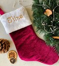 Personalized Dark Red Velvet Christmas Stocking: Embroidered Name, Holiday Decor