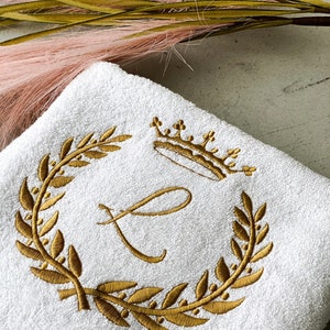 MONOGRAM TOWEL - Personalised towel - terry cotton towel - white towel - crown towel