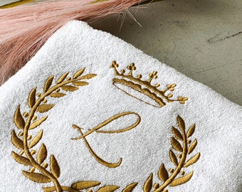 MONOGRAM TOWEL - Toalla personalizada - Toalla de algodón de felpa - Toalla blanca - Toalla de corona