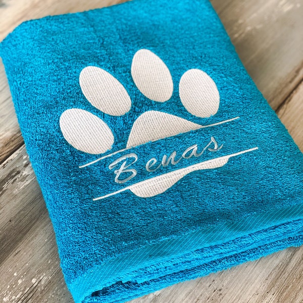 CUSTOM  TOWEL - Organic Cotton Towel - Personalized Paw Bath Towel - Dog paw towel