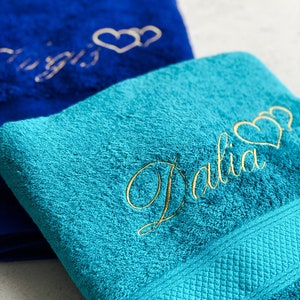 Personalized Organic Cotton Towel Set: Embroidered Heart, Couples Gift