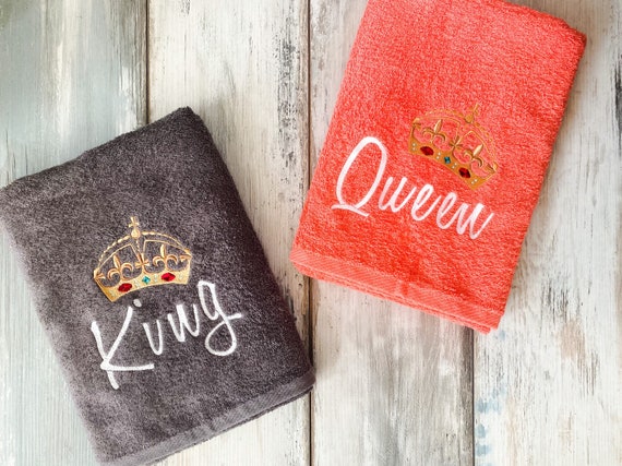 COUPLE TOWELS ROYAL Bathroom Towel Cotton Crown Handmade Set of 2 Towels Gift for Royal Family Queen King Printed Embroidered Towels Etsy Ireland