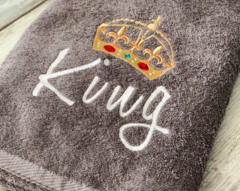 Embroidered King towel, crown towel, grey towel, terry cotton