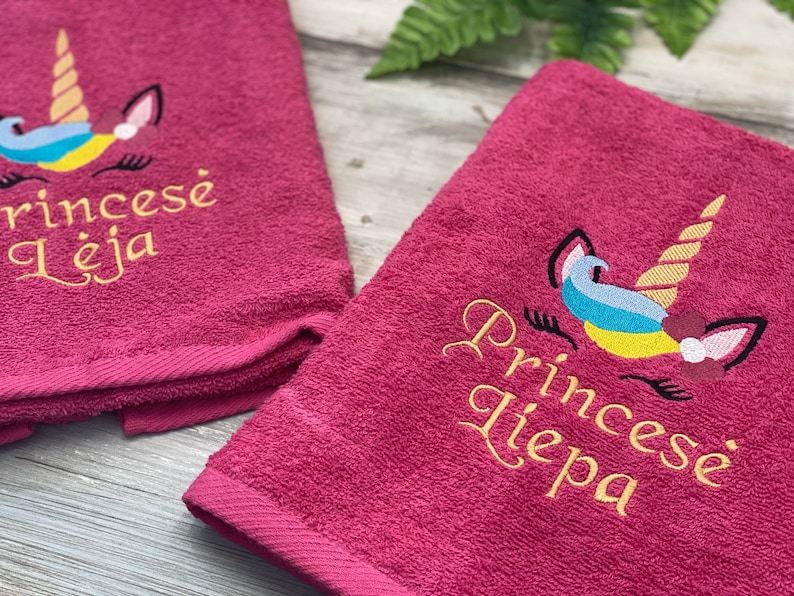 Princess towel, unicorn towel, embroidered towel, personalised towel, terry cotton towel image 3