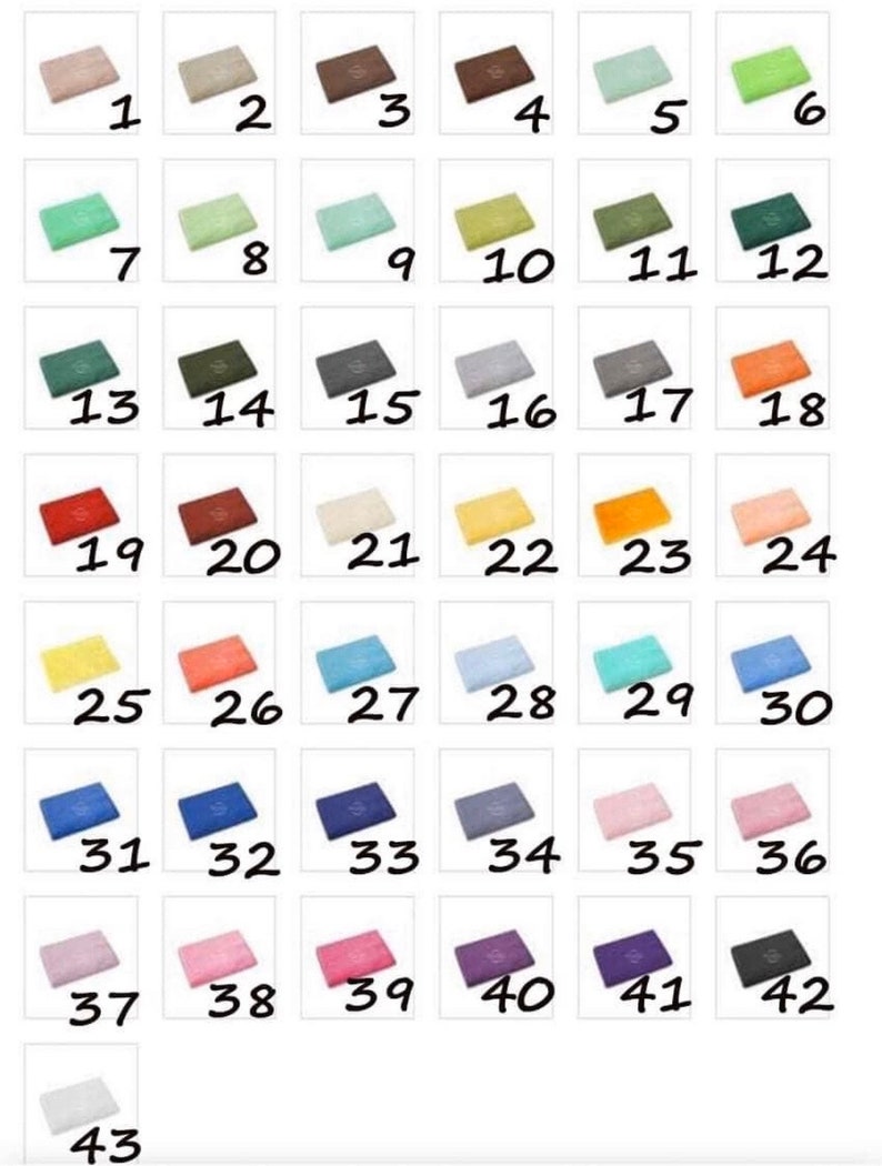 May include: A set of 43 colorful rectangular towels, numbered 1 through 43. The towels are arranged in a grid pattern.