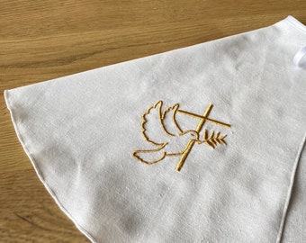 Cherish the moment with Custom White Linen Christening Cloak - Elegant Baptism Keepsake with Personalized Embroidery.