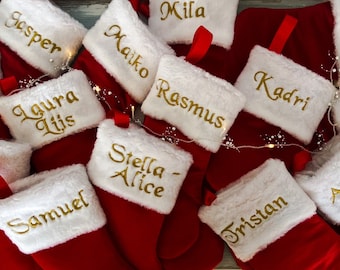 Ensemble de 6 chaussettes de Noël rouges, bas de Noël, chaussettes en velours, chaussettes de Noël