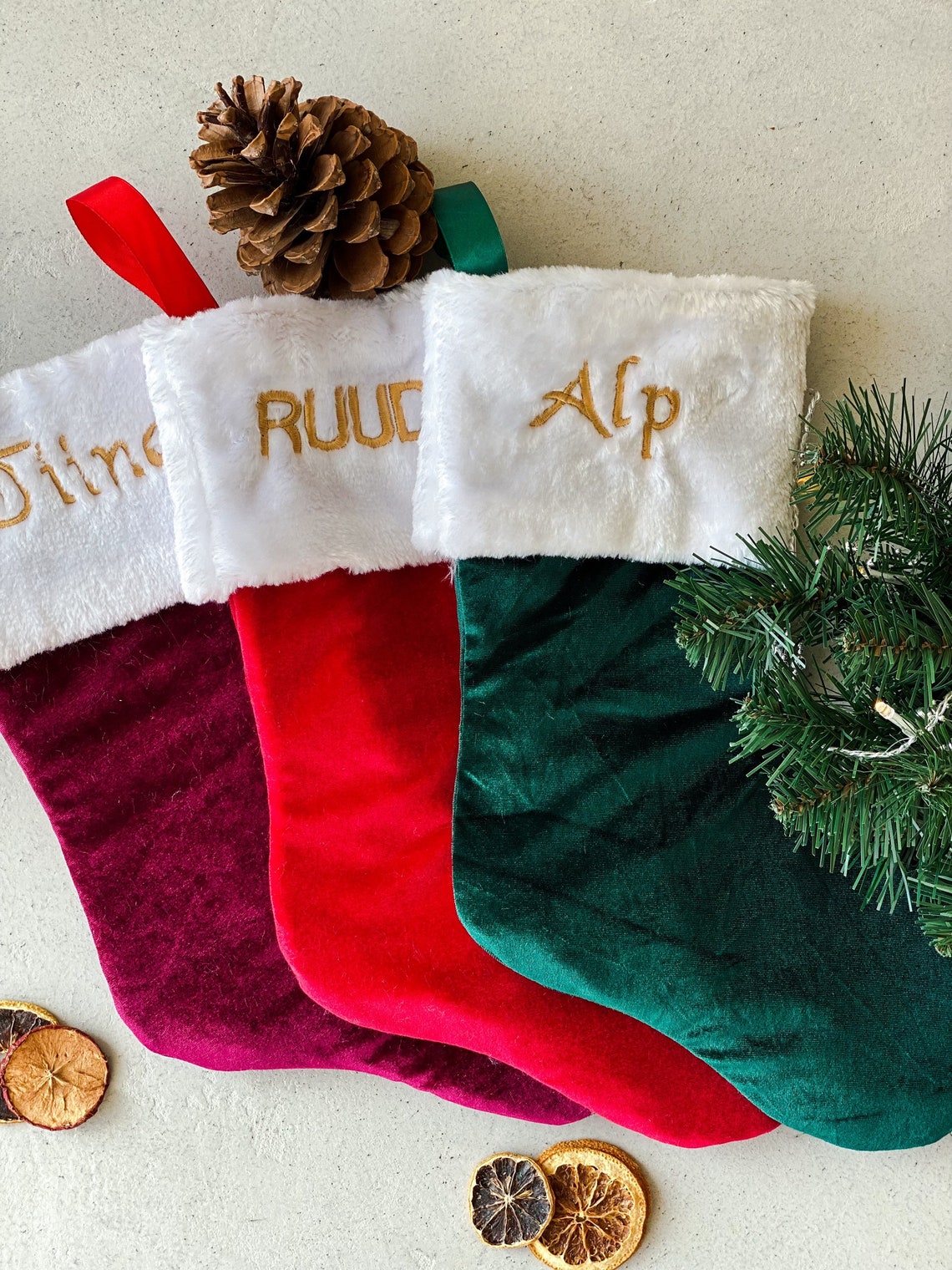 Set of 3 Green Velvet Christmas Socks Christmas Socks - Etsy
