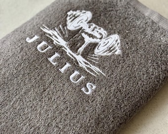 Toalla de gimnasio personalizada, diseño de mancuerna bordado personalizado