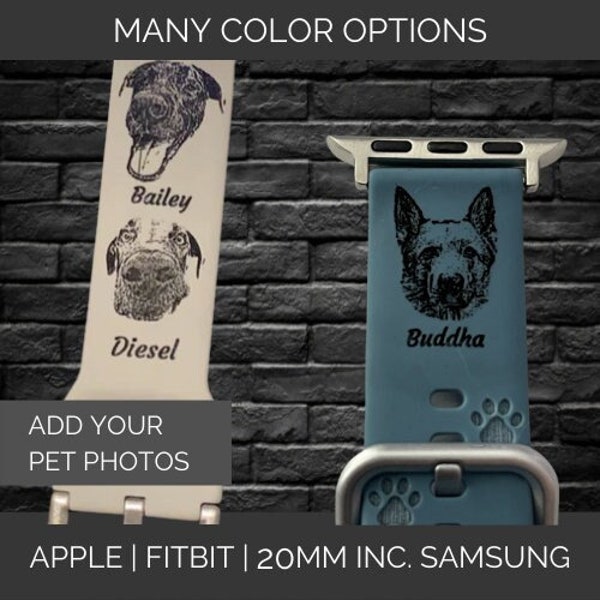 Your Dog Cat Horse Photo on Apple® Watch Samsung 20mm and more | All Series | All Sizes | Silicone Engrave Gift Strap iWatch Accessory