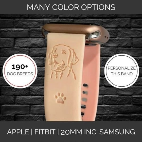 Custom Watch Band Any Dog Breed suitable for Apple® Watch | Samsung | Fitbit | 20mm Generic | Silicone Engrave Gift Strap Accessory