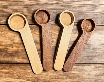Blank Wooden Coffee Scoops and Clip for Laser Engraving – Unfinished Wood Coffee Measuring Spoon – Bulk Blanks for Personalization & Crafts