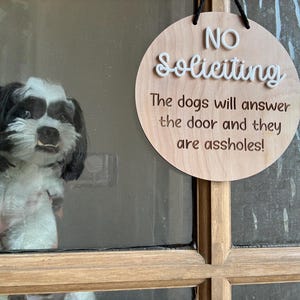 Funny “No Soliciting” Dog Warning Sign – Wood Door Sign for Dog Owners – Humorous Porch Decor – Gift for Pet Lovers Bild 2