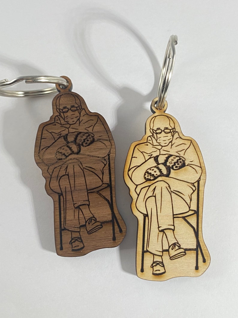 Bernie Sanders Mittens Inauguration Day 2021 Maple Walnut Keychain
