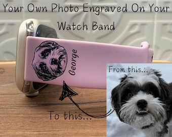 Your Dog Cat Photo on Apple® Watch Samsung 20mm and more | All Series | All Sizes | Silicone Engrave Gift Strap iWatch Accessory