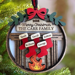 Personalized Wooden Layered Christmas Stocking Ornament | Fireplace Stocking Decor | Custom Family Holiday Ornament Christmas 2025