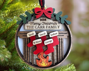 Personalized Wooden Layered Christmas Stocking Ornament | Fireplace Stocking Decor | Custom Family Holiday Ornament Christmas 2025