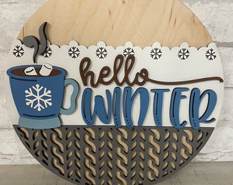 Hello Winter Hanging Sign | Home Decor | Multiple Sizes Available | Completed Sign and DIY Kit Options