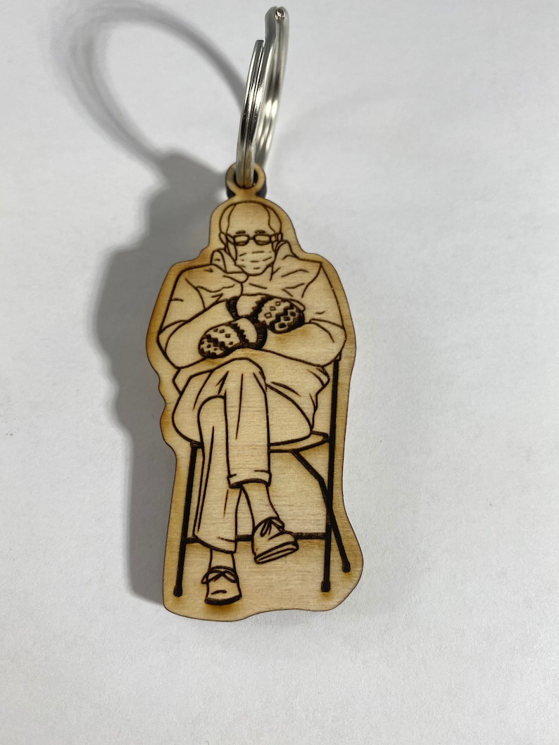Bernie Sanders Mittens Inauguration Day 2021 Maple Walnut Keychain