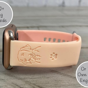 Custom Watch Band Any Dog Breed suitable for Apple® Watch | Samsung | Fitbit | 20mm Generic | Silicone Engrave Gift Strap Accessory