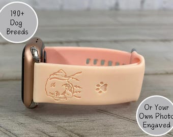 Custom Watch Band Any Dog Breed suitable for Apple® Watch | Samsung | Fitbit | 20mm Generic | Silicone Engrave Gift Strap Accessory