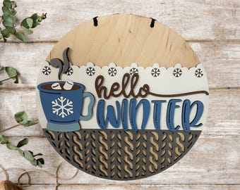 Hello Winter Hanging Sign | Home Decor | Multiple Sizes Available | Completed Sign and DIY Kit Options