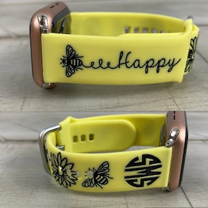 Custom Silicone Bee Happy Watchband compatible with Apple® Watch | Samsung 20mm | FitBit and other 20mm Watchbands | Gift Watch strap