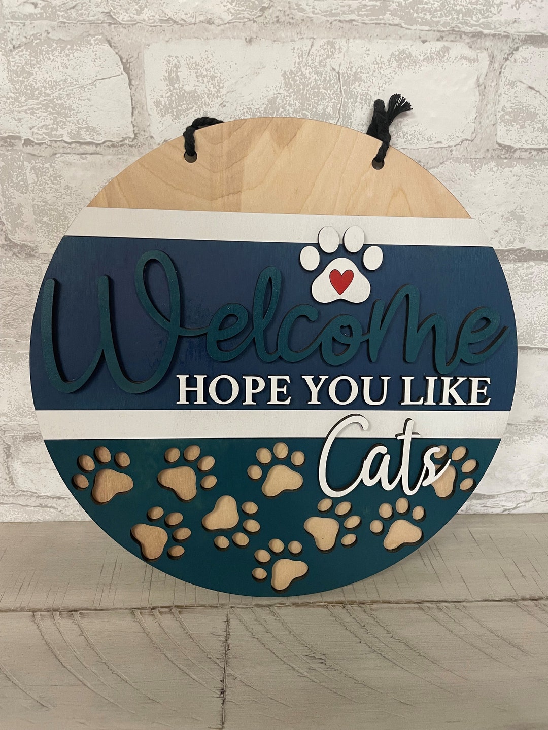 Cartello Di Benvenuto In Legno Per Porta 'Welcome We Hope You Like Cats' – Decorazione Rustica Per Amanti Dei Gatti