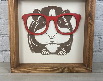 Guinea Pig With Glasses Sign | Farmhouse Decor | Animal Signs | Funny Sign