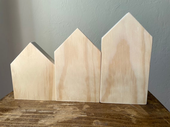 Wood House Blanks set of 3 House Craft Blanks Wood Block House Kit DIY Wood  House Crafts 