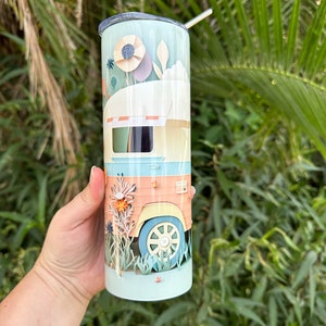 Cute camping 20 oz skinny tumbler | gift for her | vintage camper tumbler